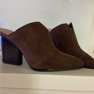 Brown Suede Block Heel Mules